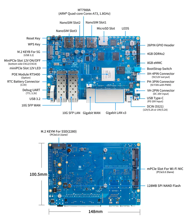 Banana Pi Bpi-r4 Router Board With Mediatek Mt7988a Filogic 880 Quad ...