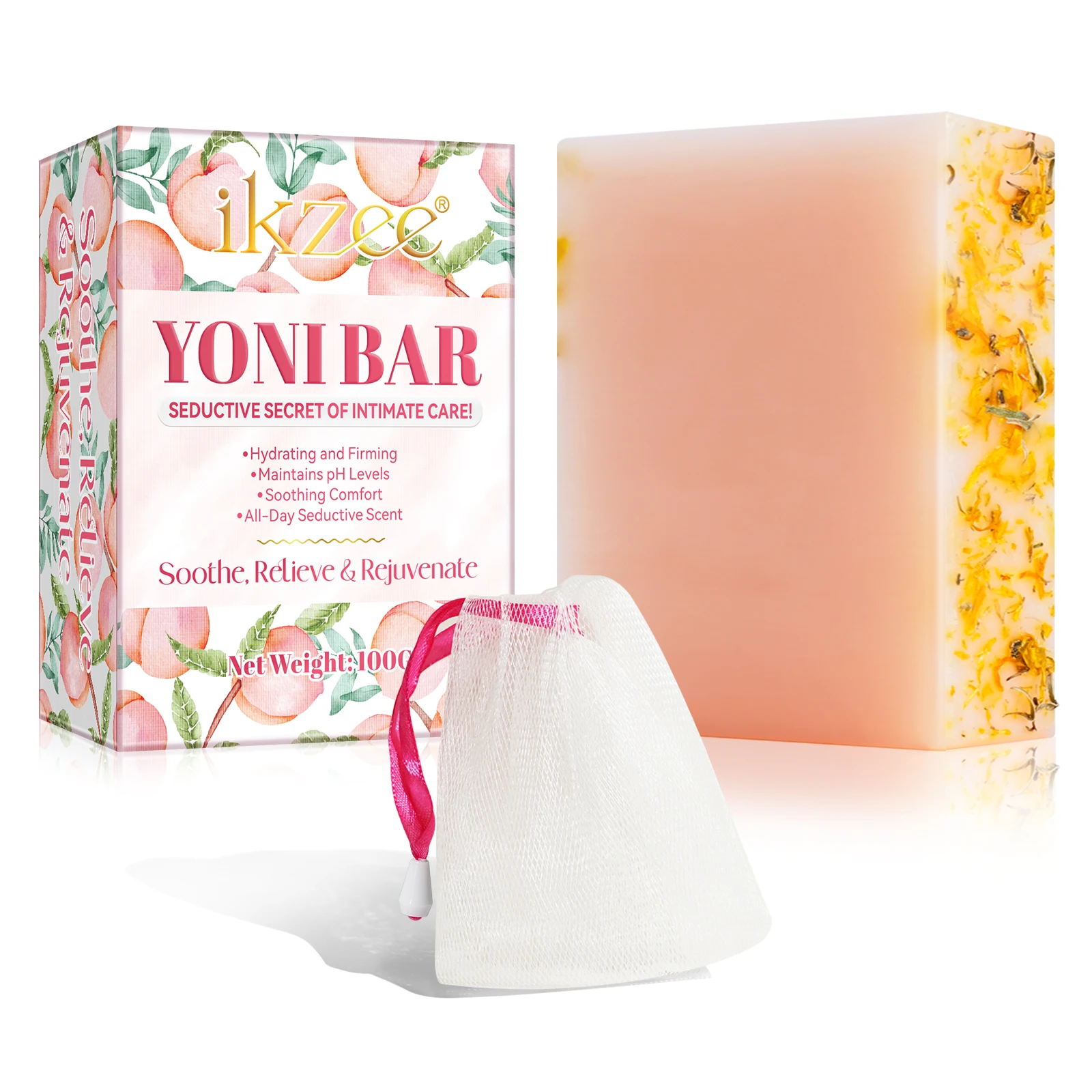 IKZEE 100g Hydrating Firming Peach Handmade Yoni Soap Bar,pink Custom Wholesale Feminine Hygiene Products Yoni Soap