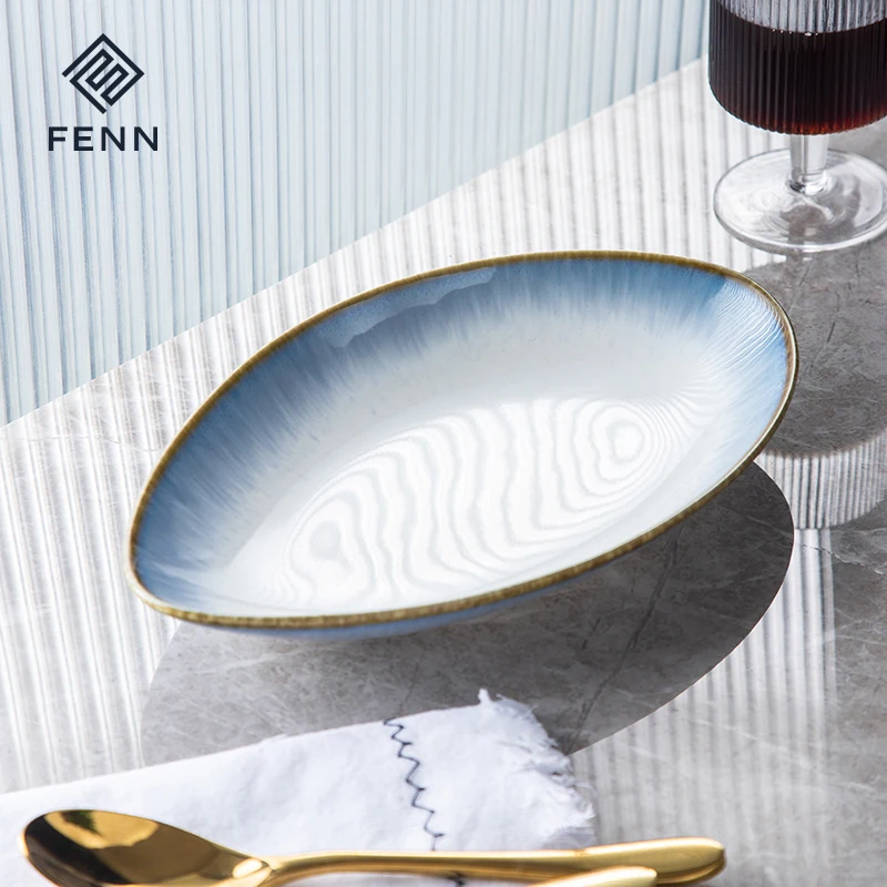 product fenn high quality creative glazed ceramic hotel restaurant plate set irregular shape nordic stoneware plate-59