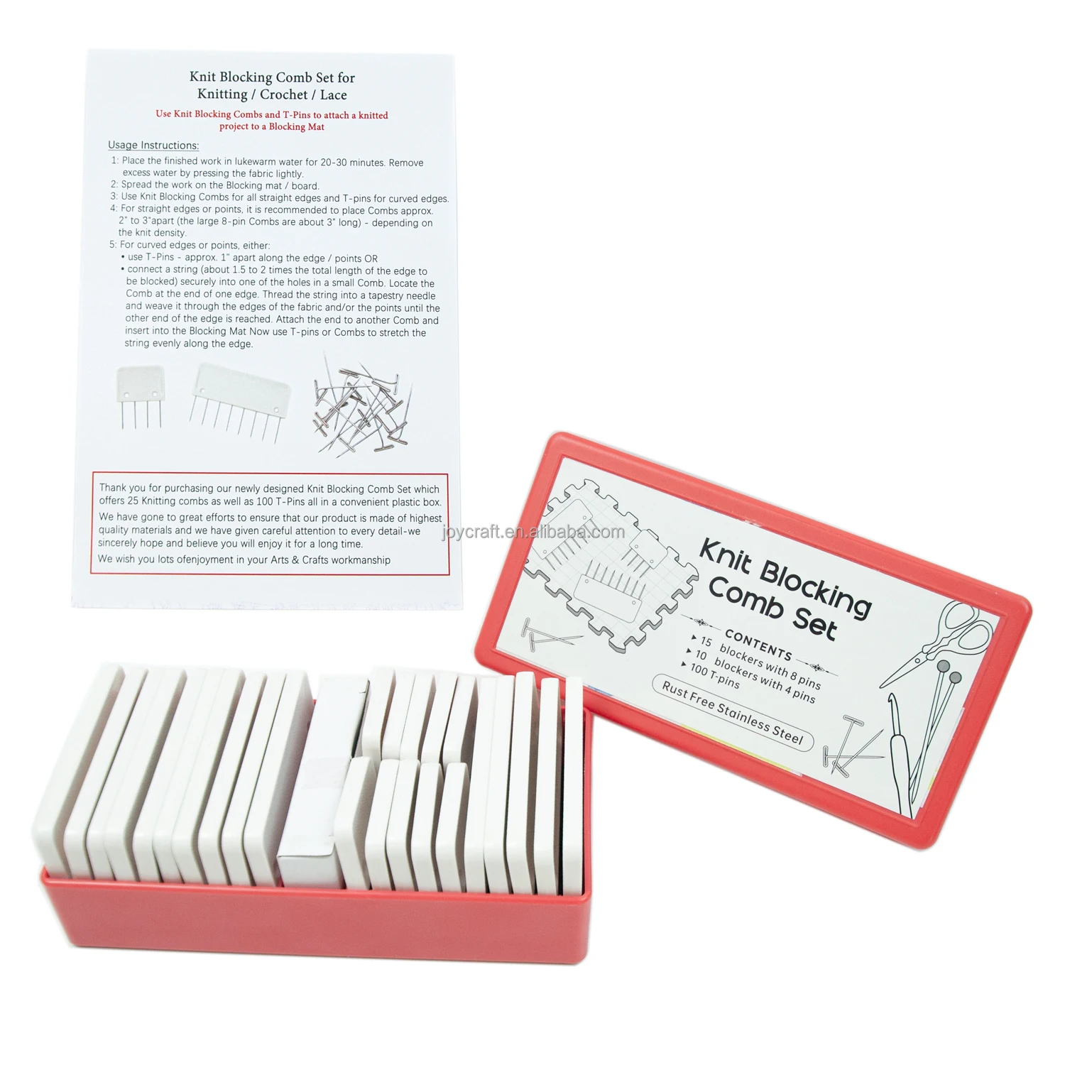 thumbnail image 2 of LAMXD Knit Blocking Pins Kit - 25 Blocking Combs & 100 T-Pins For Knitting & Crochet Projects With Storage Box 2 of 13