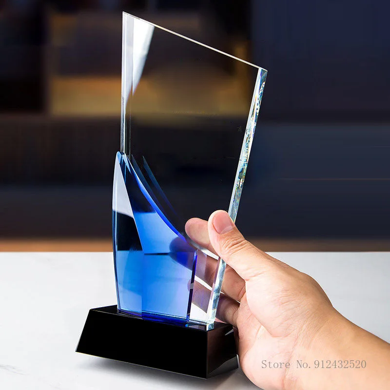 Rectangular Polished Crystal Glass Award Trophy Custom Logo Sports Movie Award Trophy
