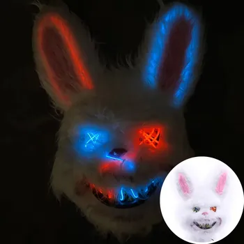 With Blood Horror Halloween LED cold light props script werewolf kill party Jump tide play rabbit face double color light mask