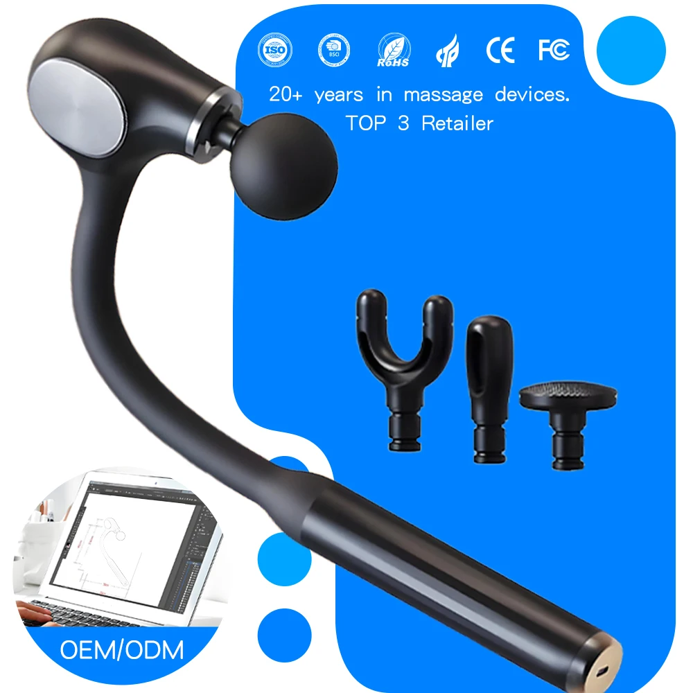 Pistola fascial eléctrica silenciosa con motor sin escobillas, para masaje corporal, facial y craneal; palo masajeador para espalda y martillo masajeador con accesorios extendidos para golpeteo en la espalda