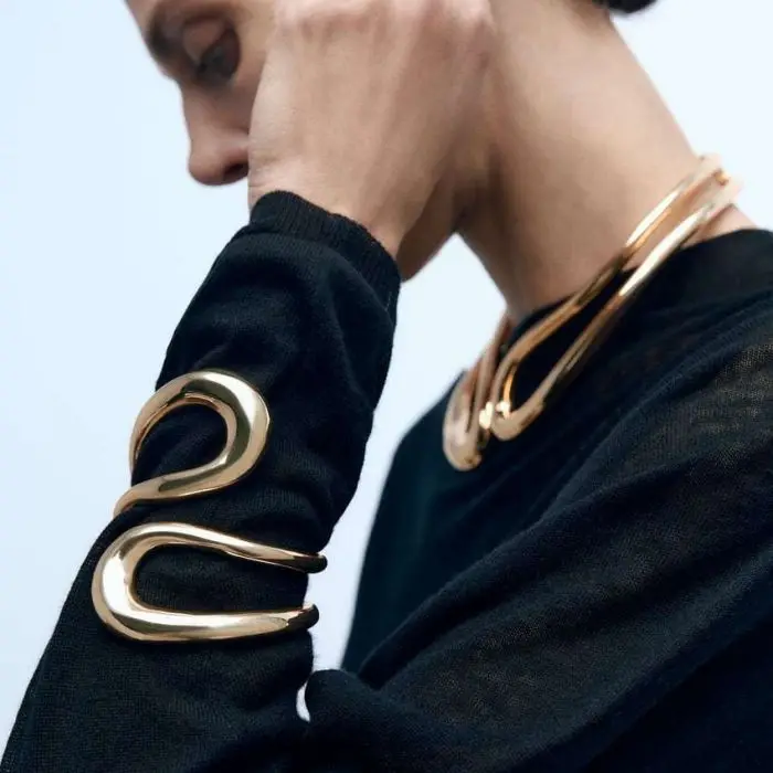 Exaggerated Heavy Metal Big Open Twist Knot Choker Necklace Fot Women Goth Adjustable Chunky Chain Bracelet Set Jewelry Men New