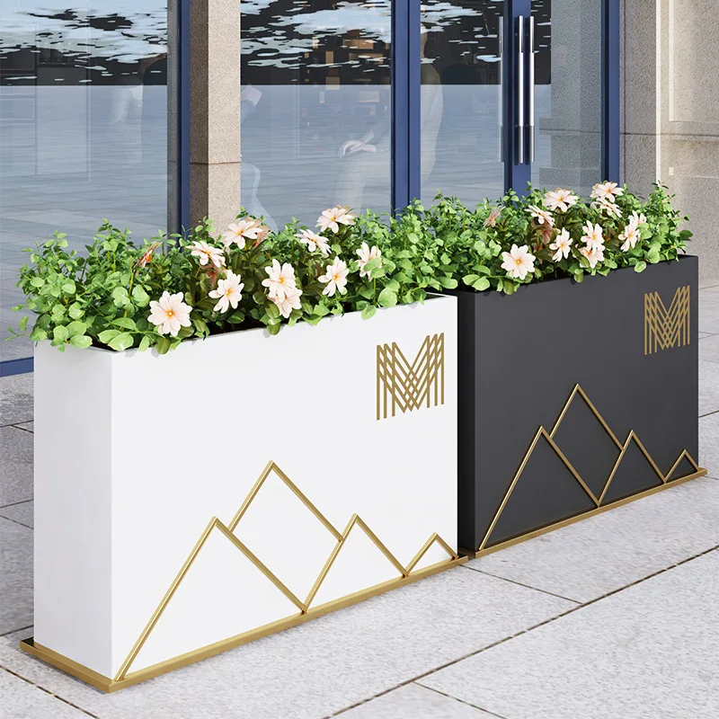 V221Outdoor Iron Planter Box Rectangular Creative Flower Groove Commercial Street Partition Outer Place Flower Pots Planting Box