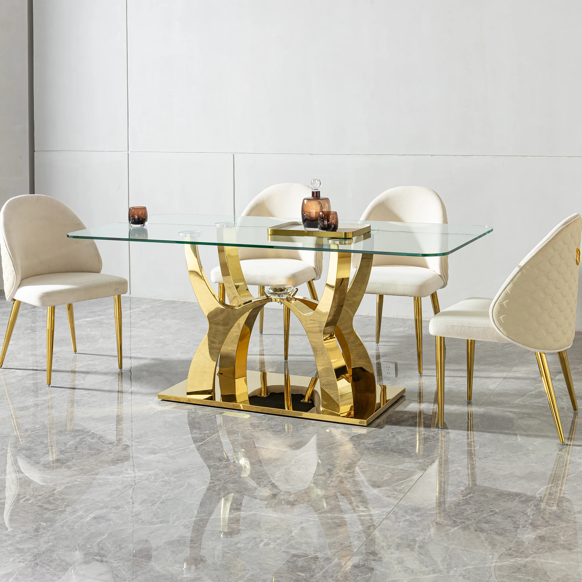 Modern Dining Room Furniture Dining Table Sets Chairs Metal Stainless  Steel Glass Dining Tables