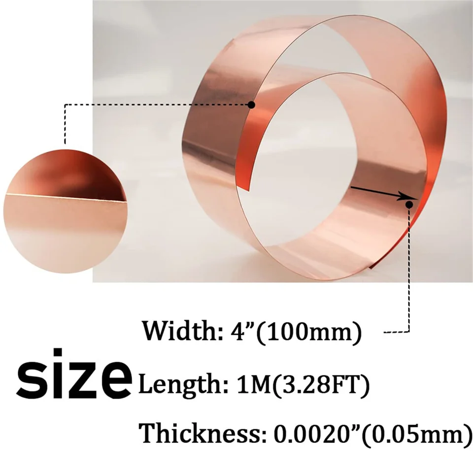 Copper Sheet Pure Roll Metal Sheet Foil Plate (0.2x100x1000mm Copper Wire