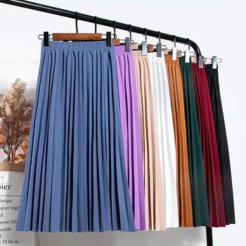 Best Quality Wholesale Multi Colors Loose Womens Pleated Long Midi Skirt