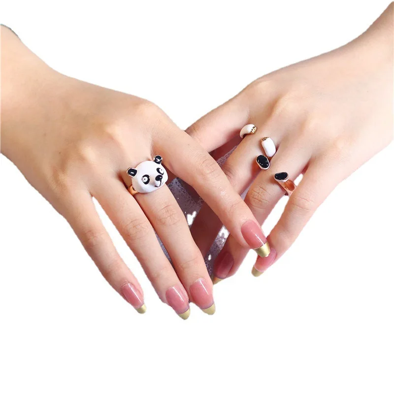 Adjustable Rings Lady Holiday Girls Party Gift Daily Wear Animals Open Rings  Panda 3Pcs 