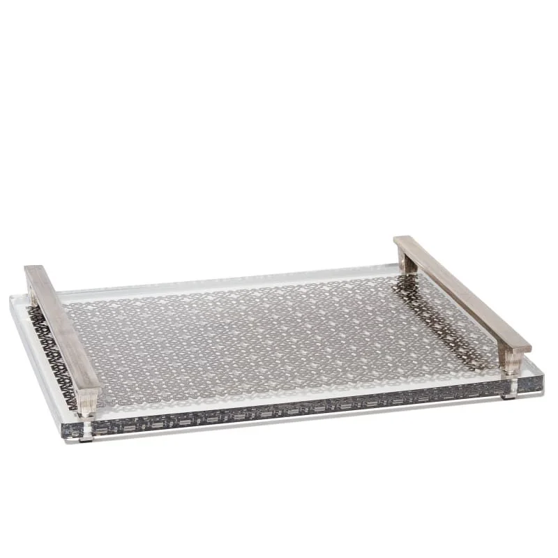 Акриловый сервировочный поднос высококлассный филигранный из плексигласа яркой латуни с металлическими ручками настольный лоток для кофейных закусок люцита