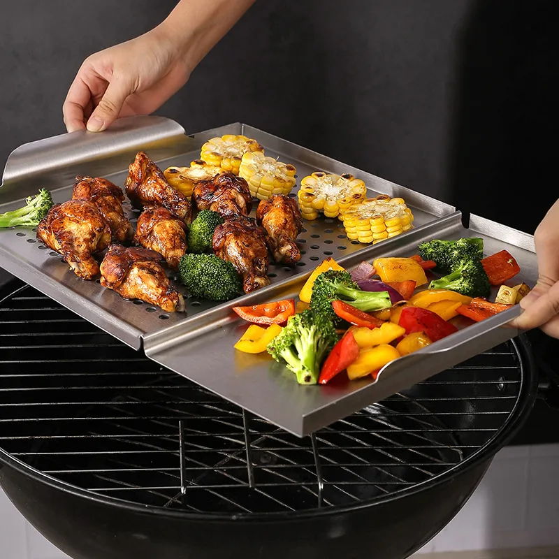 Stainless Steel Grill Pan 2-in-1 for Outdoor BBQ Camping