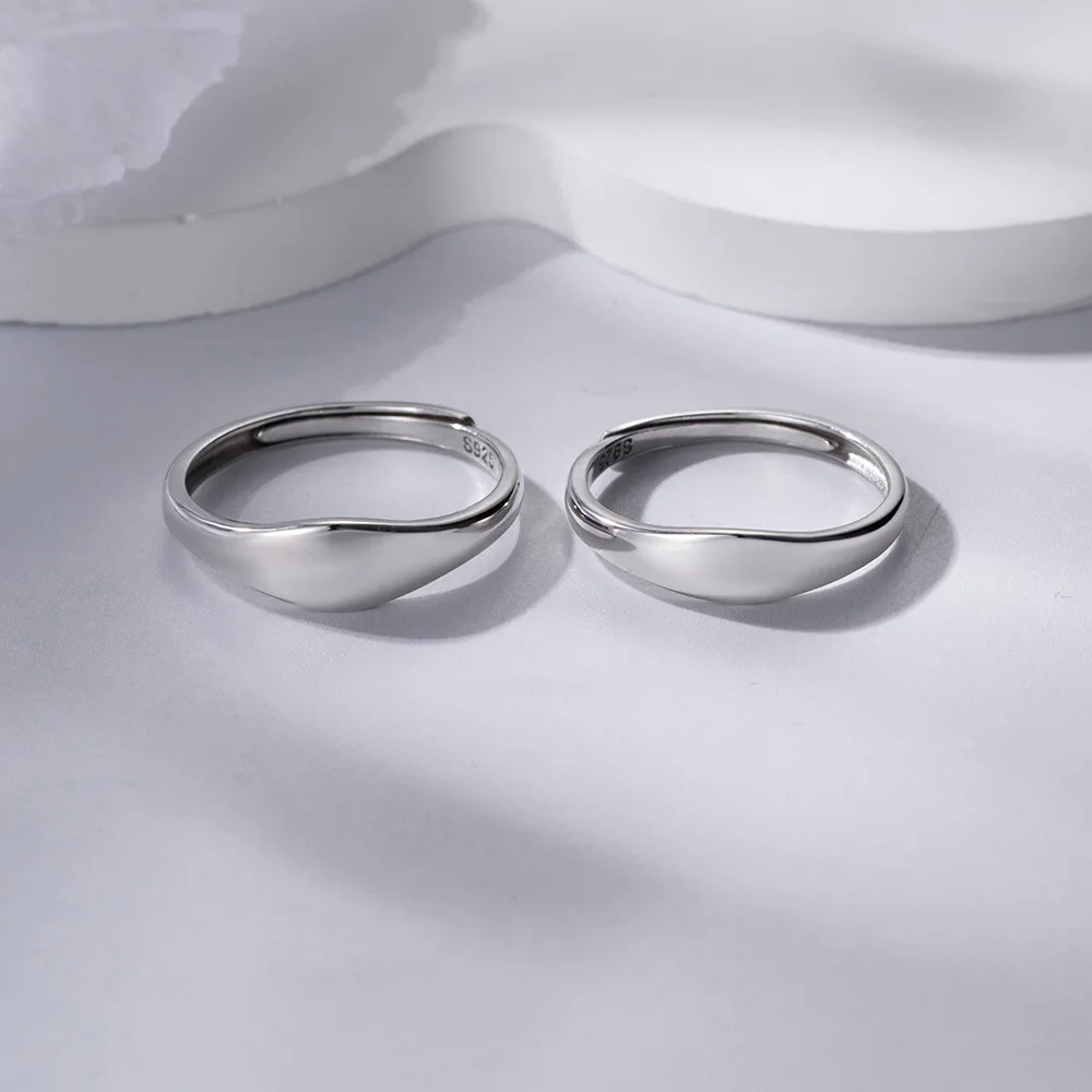 Simple 925 Sterling Silver Heart Shaped Couple Rings For Valentine's Day  present