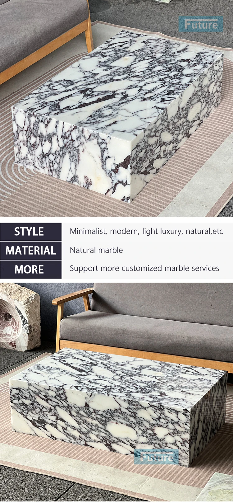Future Stone Furniture - Luxurious Calacatta Viola Marble Coffee Table