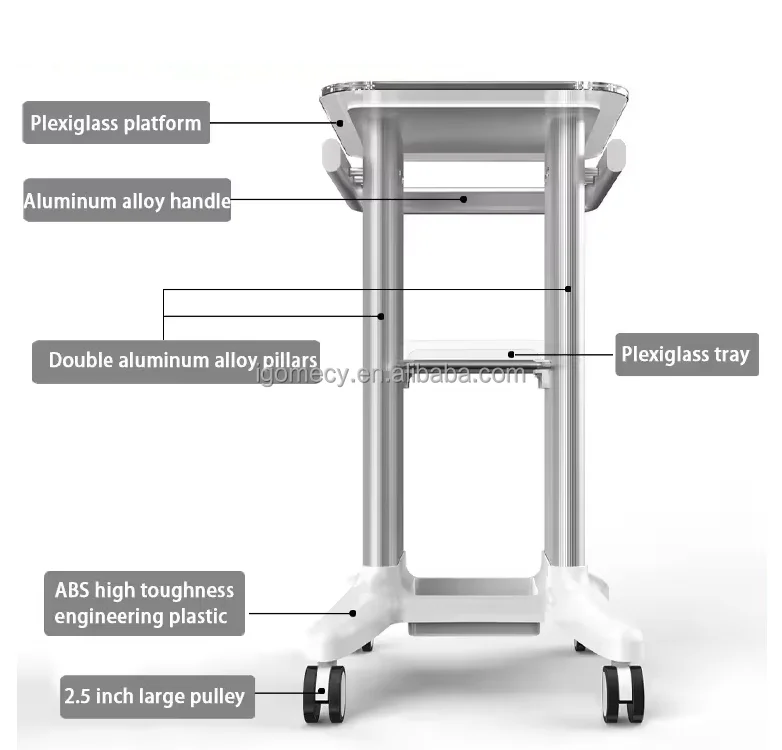 Mobile Adjustable Hospital Medical Trolley Cart with 2 Monitor Mounts Office School Laboratory Clinic Workstation