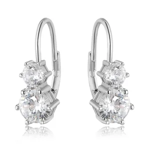 925 Sterling Silver High-End Lock Double Diamond Earrings Gold Plating Trendy Leverback Design for Weddings France Style Clip-On