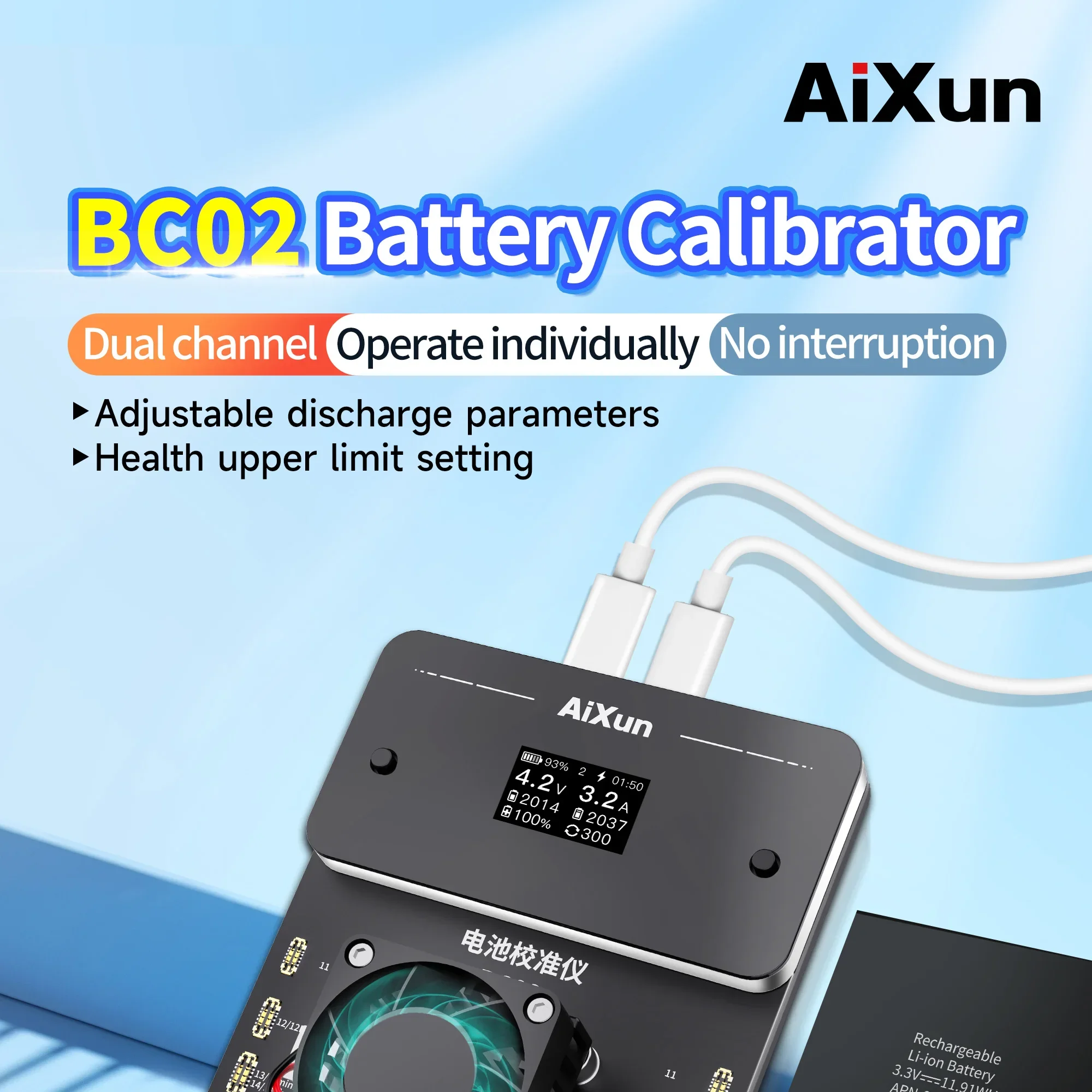 JCID AIXUN BC02 Dual Channel Battery Calibrator for iPhone 11-14 ProMax ...