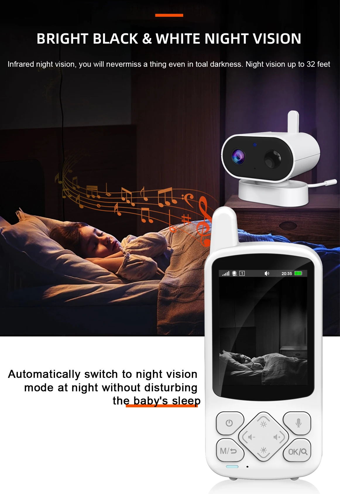 720P 2.8Inch Screen 2.4G Wireless Babyphone Camera 2000mah Temperature Detection Two Way Talk Smart Video And Audio Baby Monitor