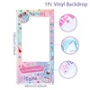 BLUE music theme girl photo background cloth