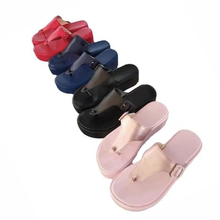 Cheap New Casual Low-top Flip-flops Slippers Fashion Heightening Ladies Slippers Women Leather High Thick Heel Lady Shoe
