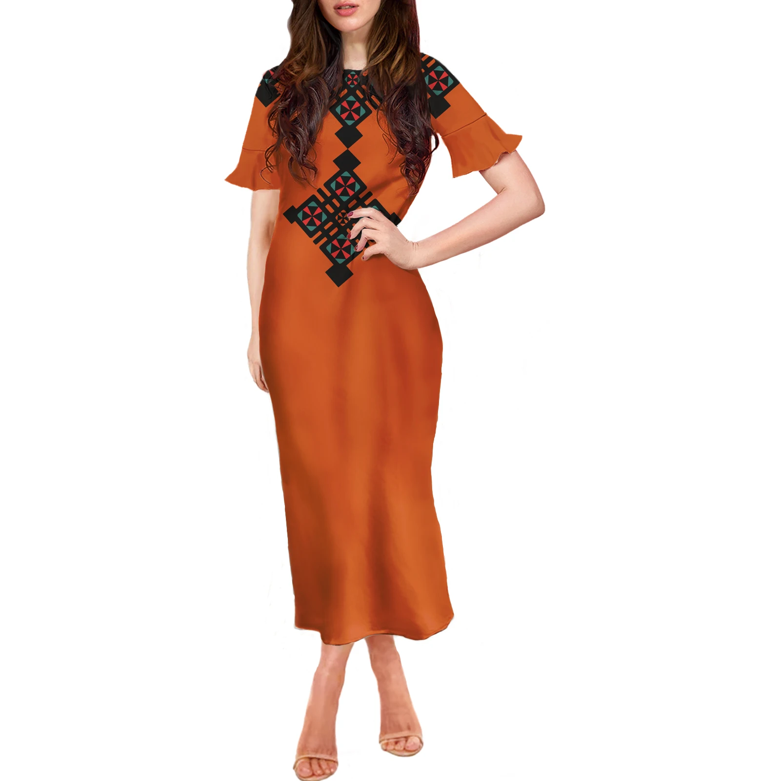 2022 Ethiopian Art Habesha Tradition Dress Women Ethiopia Cross Design  Clothing Wholesale Orange Maxi Long Dress for Ladies