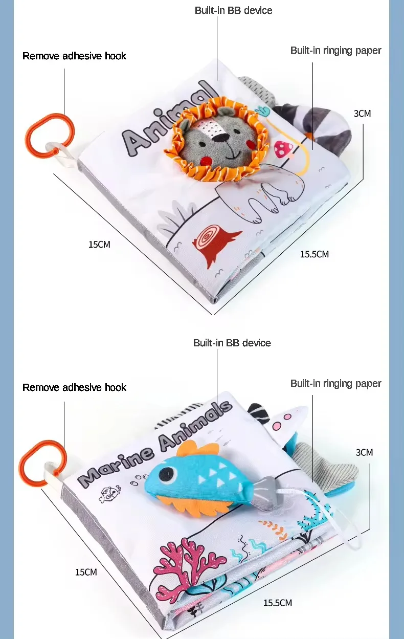 Детская Мягкая тканевая книга с животным хвостом