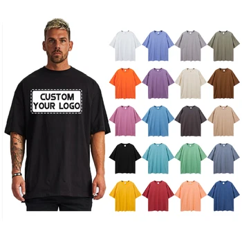 Custom Mens 100% Cotton Oversized T Shirt Puff Printing Logo Unisex Plus Size Blank Short Sleeve Tee Tshirt For Men Women