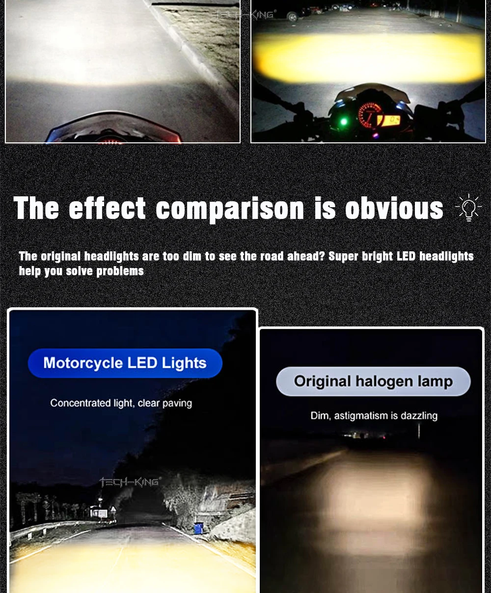 TECH-KING Motorcycle LED Headlight Bulb HS1 9003 Hi/Lo Beam 26W 3000LM Snowmobile Scooter place Directly Conversion H4 lens bulb
