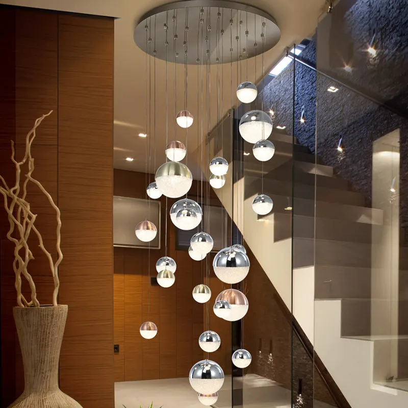 Factory Sales Nordic Luxury Style LED Pendant Lamps Acrylic Crystal Balls Chandelier for Staircase