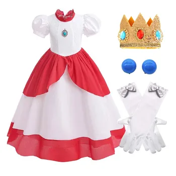 Princess Peach Costume Dress For Girls – Halloween Cosplay Outfit With Crown, Gloves, Scepter - View #4
