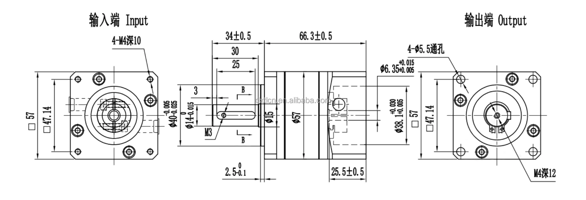  Custom Servo 57mm Reductor Ratio 4 5 7 10 Double Step Transmission Gearbox 57 Flange Powder Metallurgy Speed Reducer factory