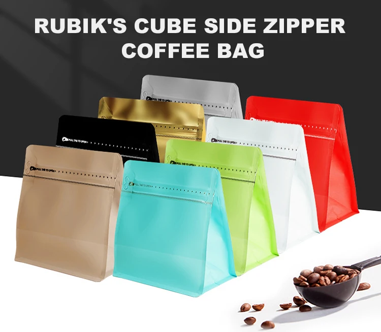 125g 250g 500g 1 Kg Horizontal Square Flat Bottom Eight Side Seal Coffee Bag With Oneway Valve