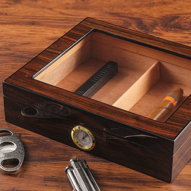 Ap Factory Wood Cigar Box With Clear Glass Window And Top Carbon Fiber