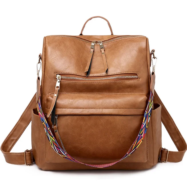 Sac a dos a enroulement en cuir veritable fauve fait main unisexe sac de voyage sac a do