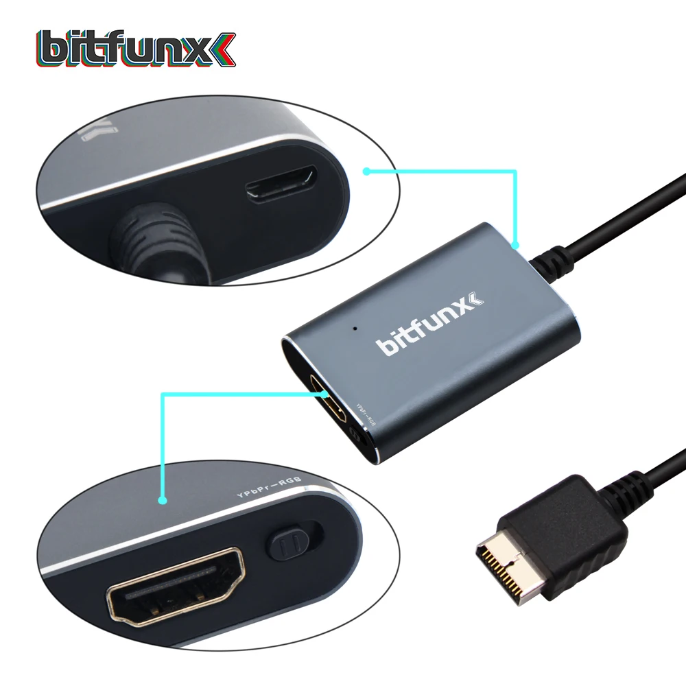 Adaptador Bitfunx RGB/componente a HDMI Compatible con cable USB para  consola de juegos So-ny NTSC PAL PS2 Fat o PS2 Slim