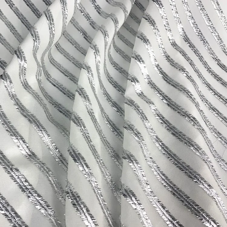 Шелковый жоржет с серебристым металлическим жаккардовым полотном шелковая шифоновая люрексная ткань
