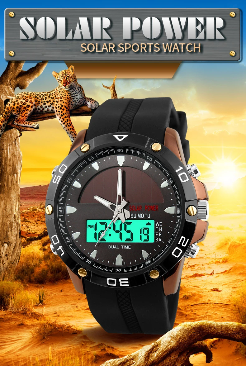 Men's Quartz Digital Watch - Solar Powered & Water Resistant