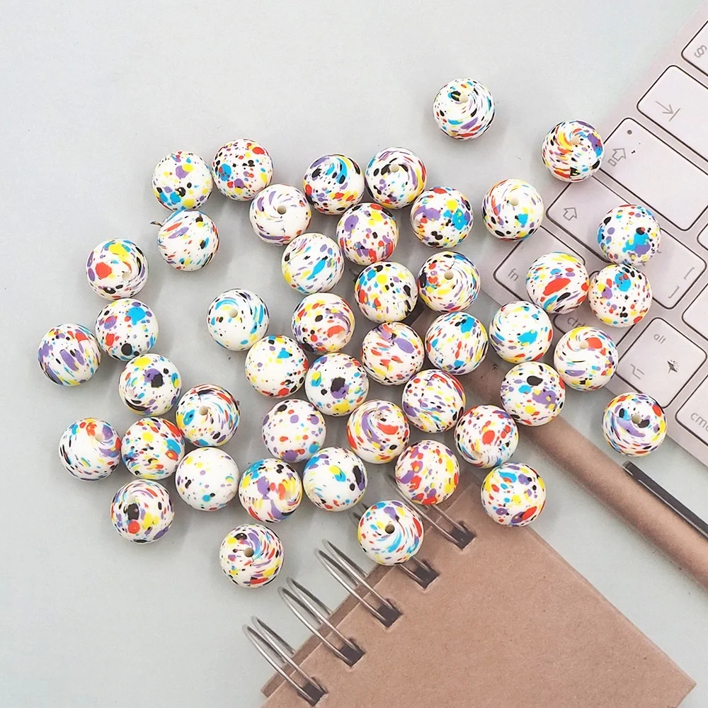 New Custom Printing Beads Making DIY Jewelry Bracelet Used on Pen Round 15mm Printed Silicone Bead Wristlets