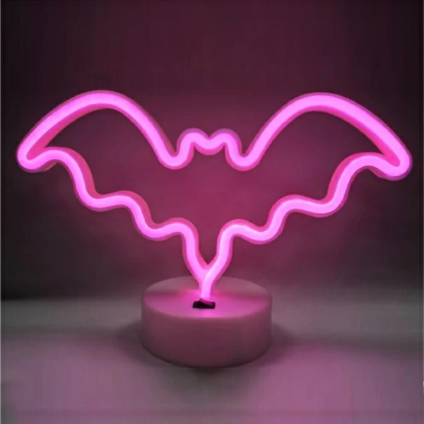 Lampu Neon LED Fleksibel Bentuk Kelelawar Merah Muda Custom untuk Dekorasi Dinding Pernikahan dan Halloween