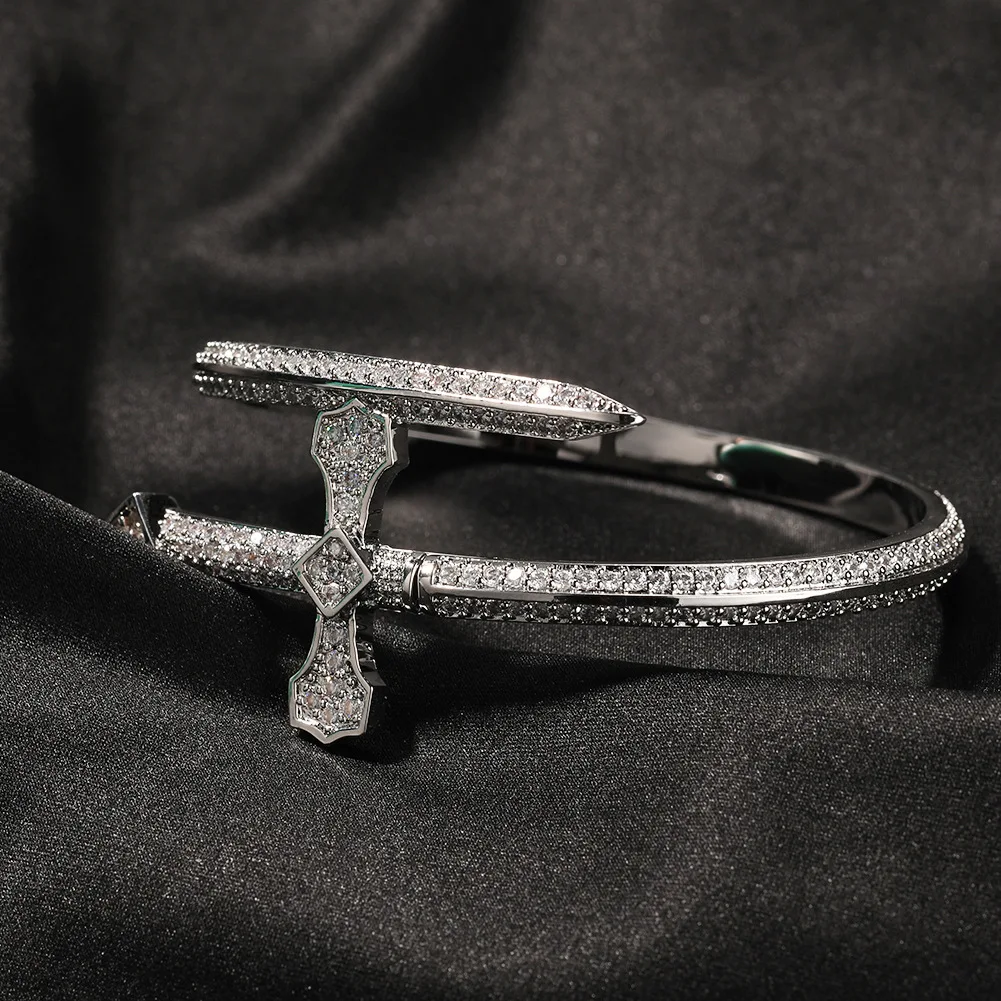 Hip Hop 18K Gold Iced Out Orthodox Cross Bangles Jewelry