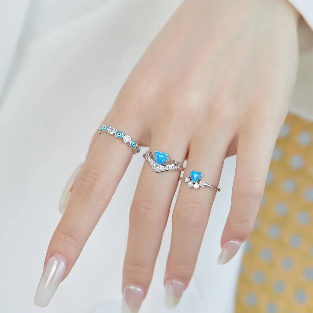 KAKODIY 925 Sterling Silver Heart Star 5A Cubic Zirconia Ring Wedding Engagement Promise Blue Opal Ring Jewelry for Women detail 3