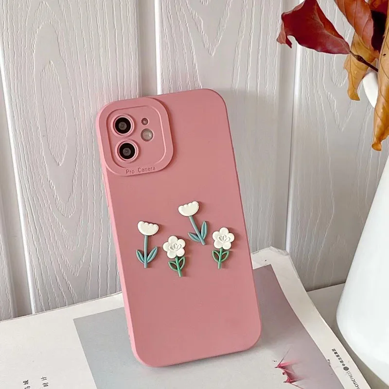 Wholesale Korean Aesthetic 3D Flower Pink Phone Case For iPhone 13 12 11  Pro XS Max X XR 7 8 Plus SE Cute Tulip Soft Silicone Back Cover From  m.