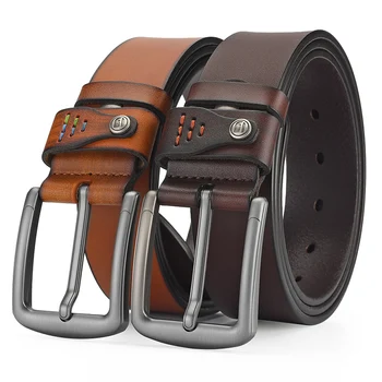 Wholesale Mens Black Casual Genuine Leather Brown Fashion Casual Adjustable Alloy pin buckle belt