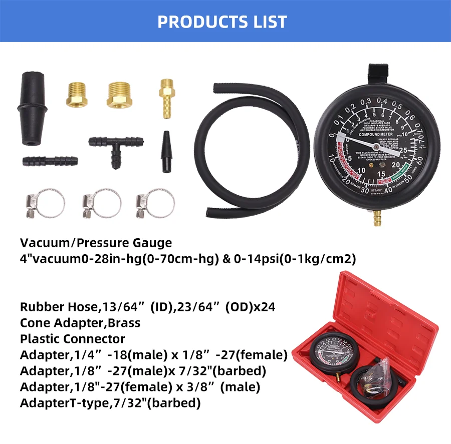 Car Vacuum Fuel Pump Pressure Tester Gauge Kit Fuel Pump Vacuum Tester
