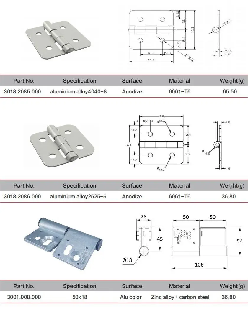 Customizable Hinge Nylon Alu Color Lacquered 6061t6 Zinc Alloy Carbon