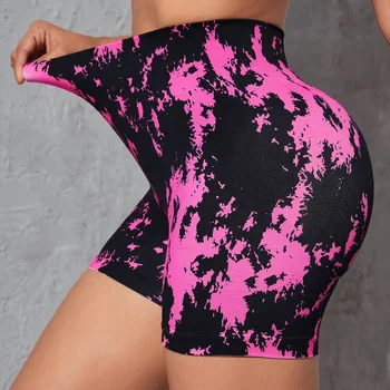 Gym Fitness Seamless Moisture Quick Drying Tie Dyed Shorts Women's Hip Lifting Shorts