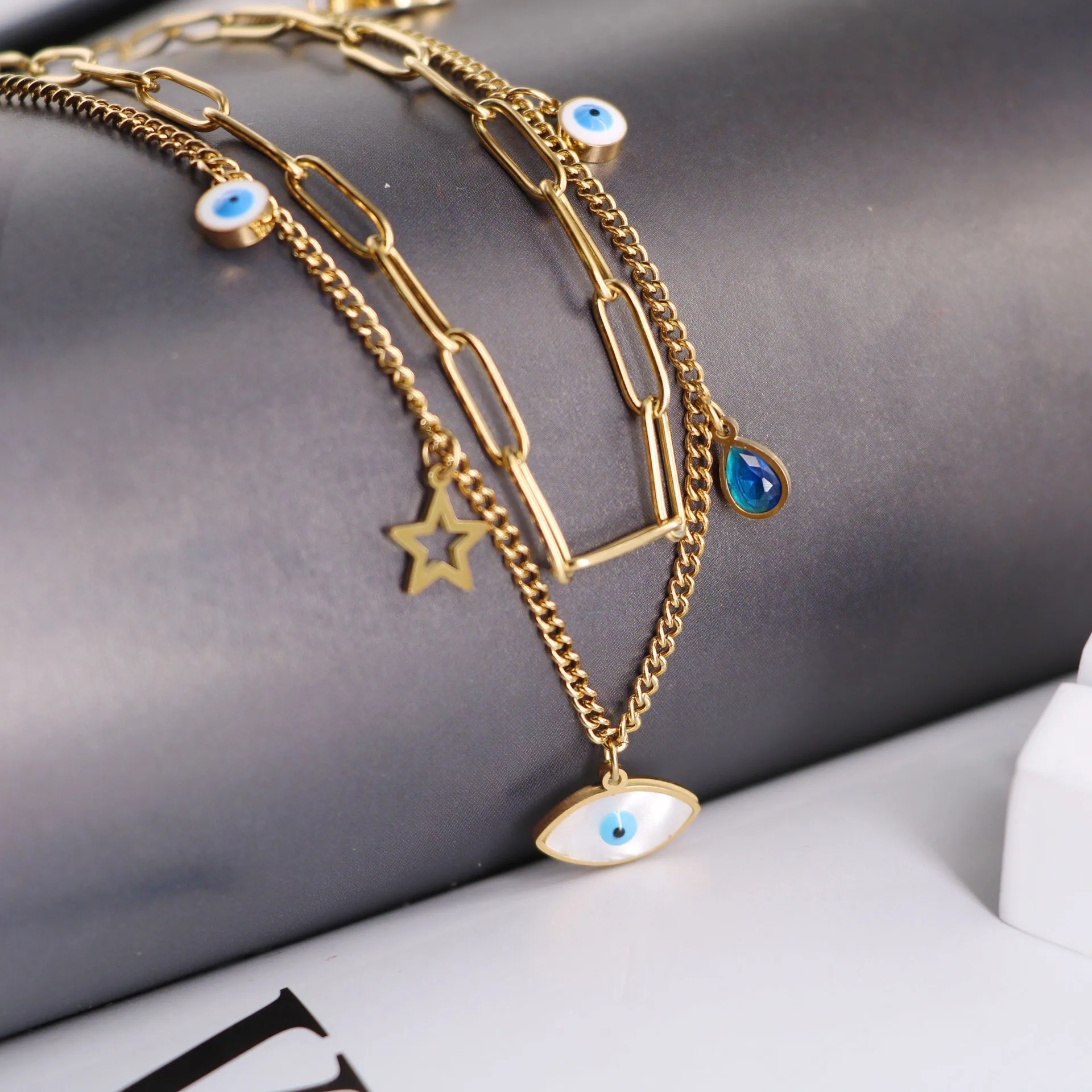 Двухслойное ювелирное ожерелье из титановой стали с 2-дюймовым удлинителем, вакуумным ионным покрытием и эмалевым 1696905