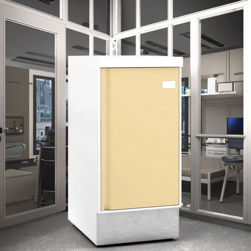 Modern Clinical Single Access Base Storage Unit 780mm Antimicrobial Surface LED Interior Lighting Hospital Utility Cabinet Metal 4