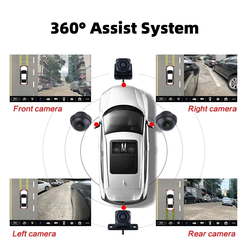 360 Car Camera Panoramic Surround View 1080P AHD Right+Left+Front+ Rear  View Camera System for Android Auto Radio Night Vision