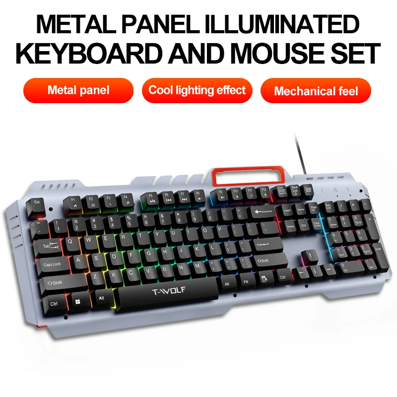 104 Keys Metal Panel Gaming Keyboard and Mouse Set Wired Mechanical Keyboard RGB Backlight Computer Game Keyboard Mouse Combos