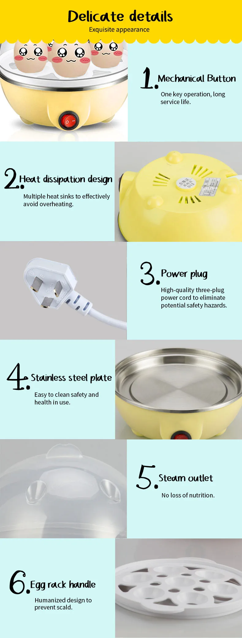 Household Automatic Mini Capacity Egg Cooker Food Heating Steamer